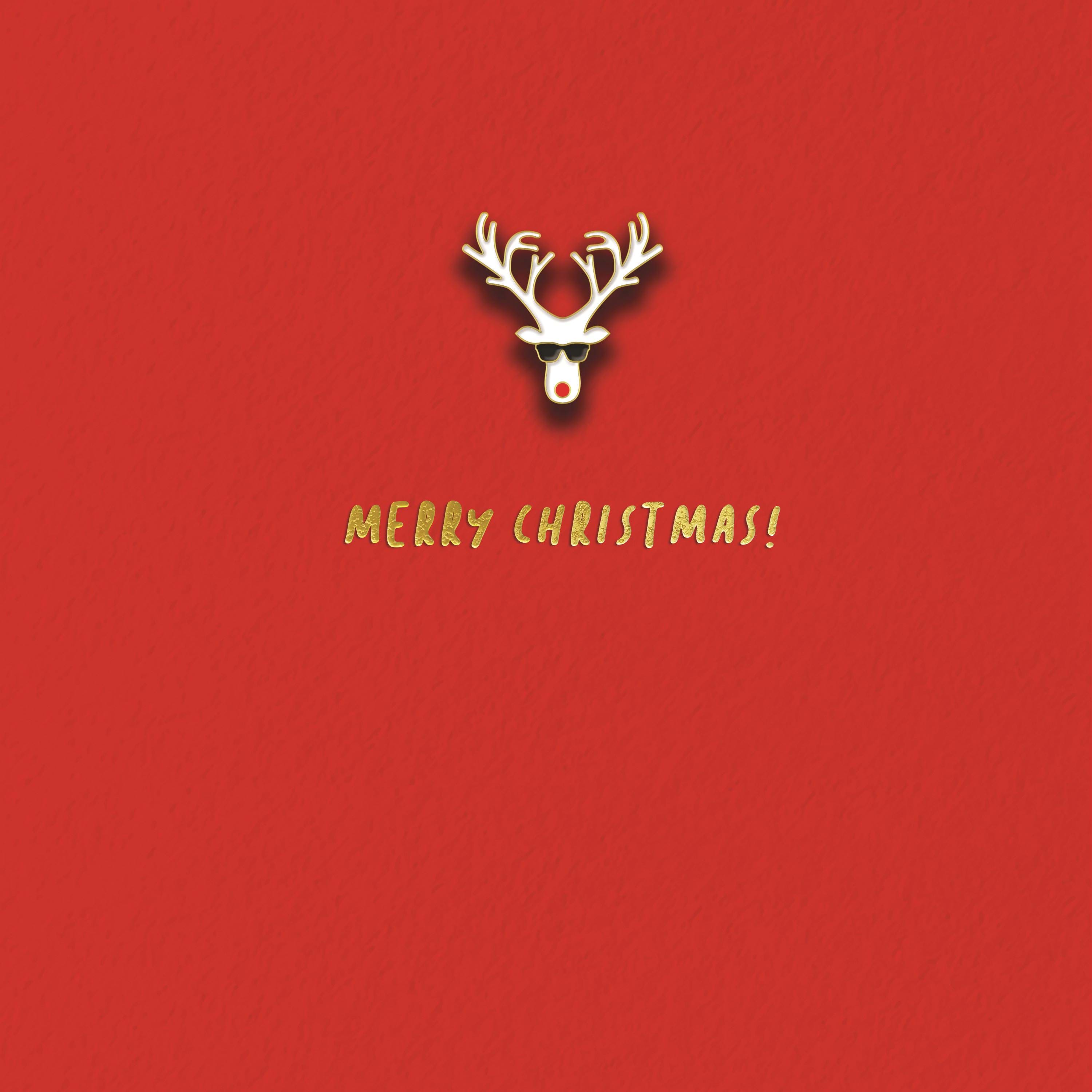 Reindeer Pin Badge Christmas Card