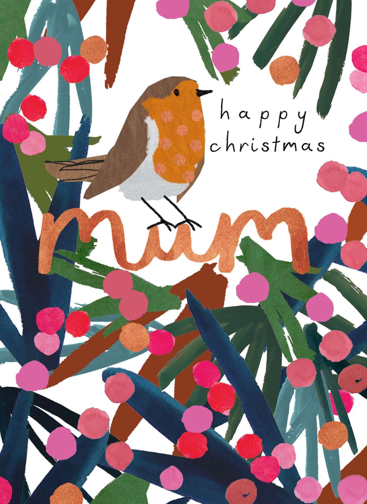 Floral Robin Mum Christmas Card