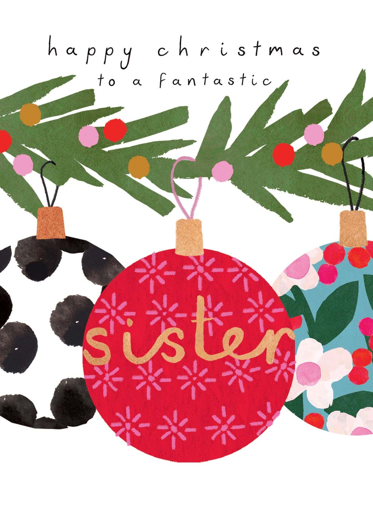 Baubles Sister Christmas Card