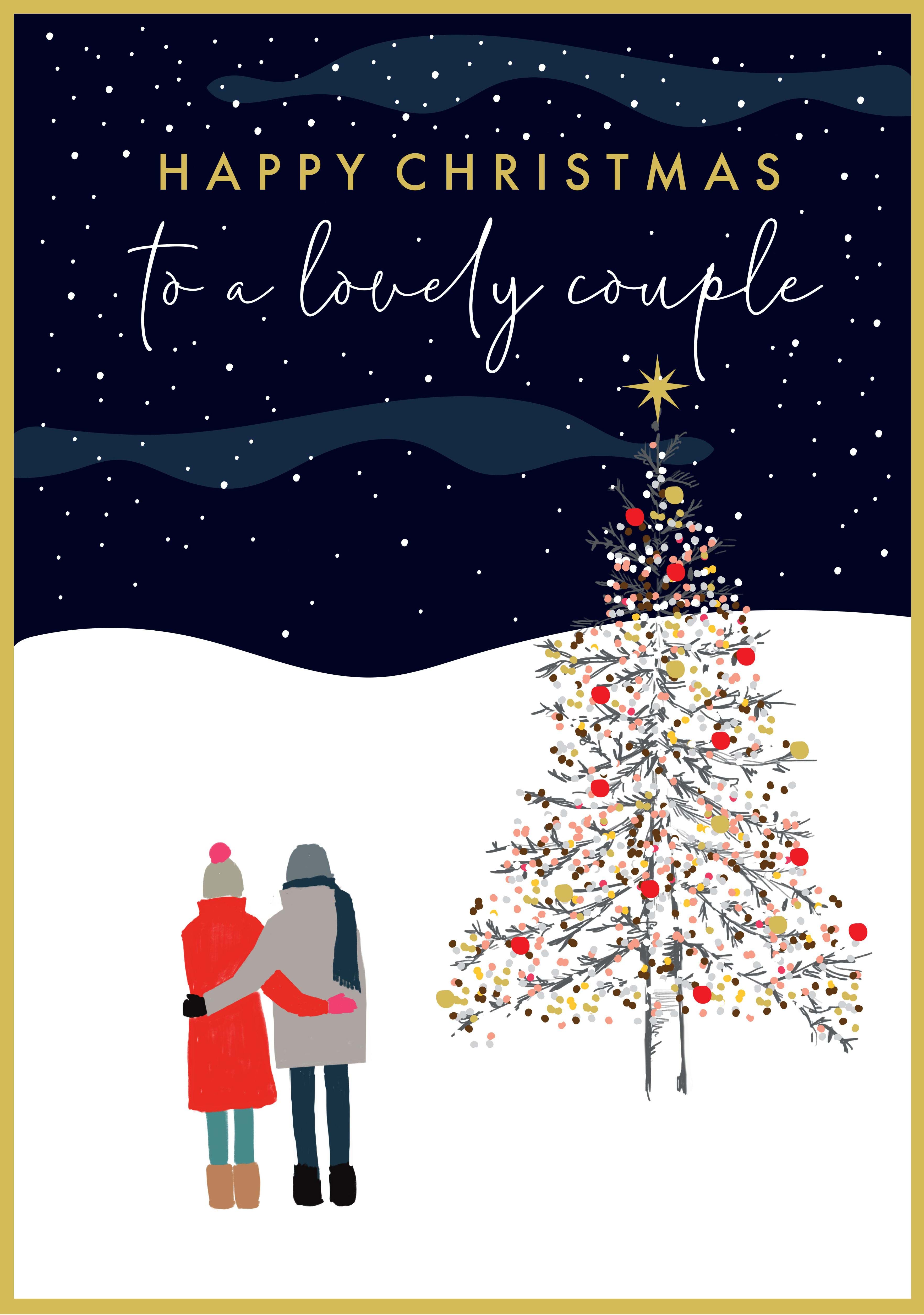 Snowy Tree Lovely Couple Christmas Card