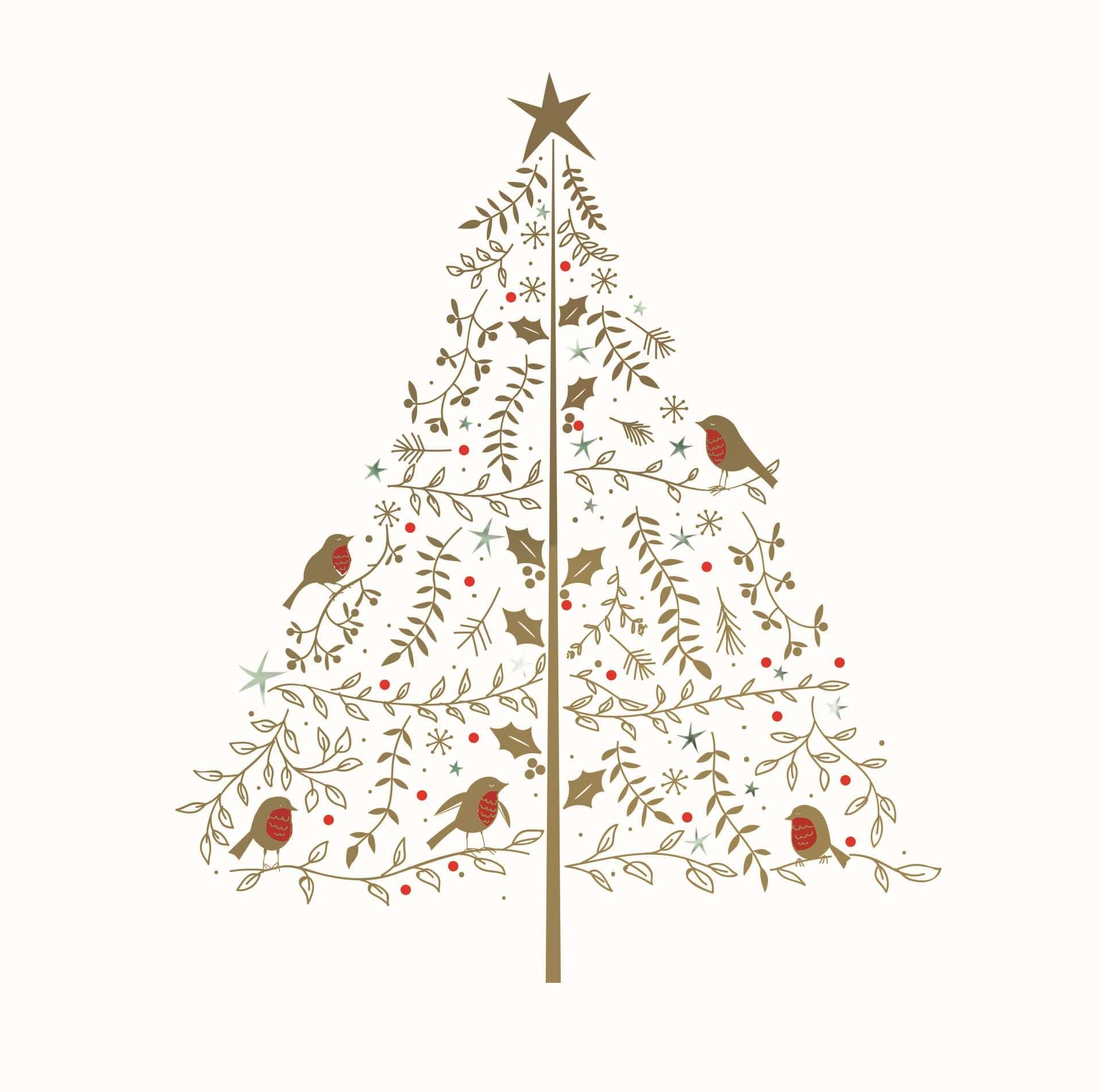 Golden Birds Tree - Personalised Christmas Card