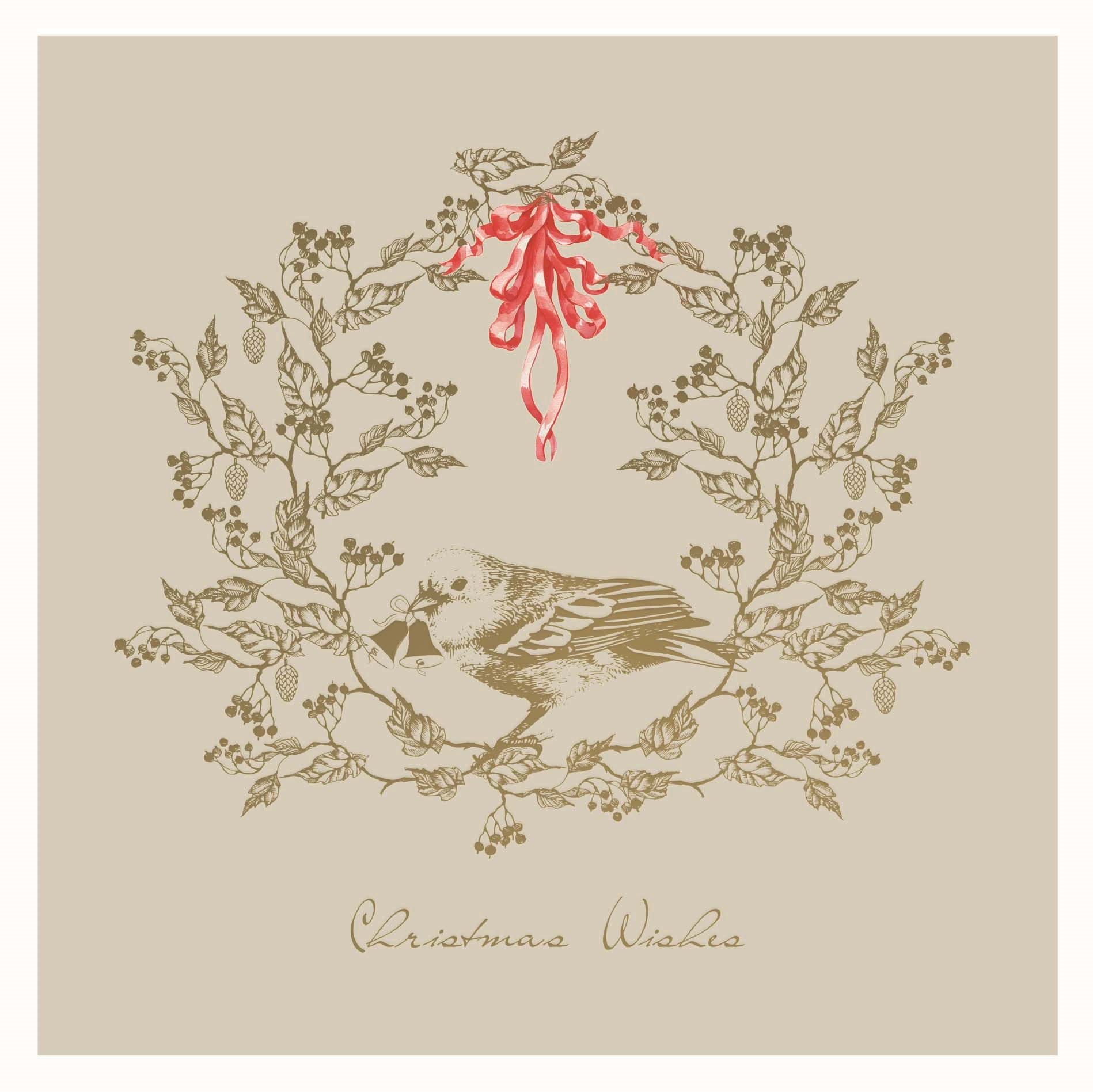 Wreath & Bird Personalised Christmas Card
