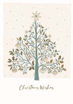 Tree and Gold Baubles Personalised Christmas Card - Front Personalised