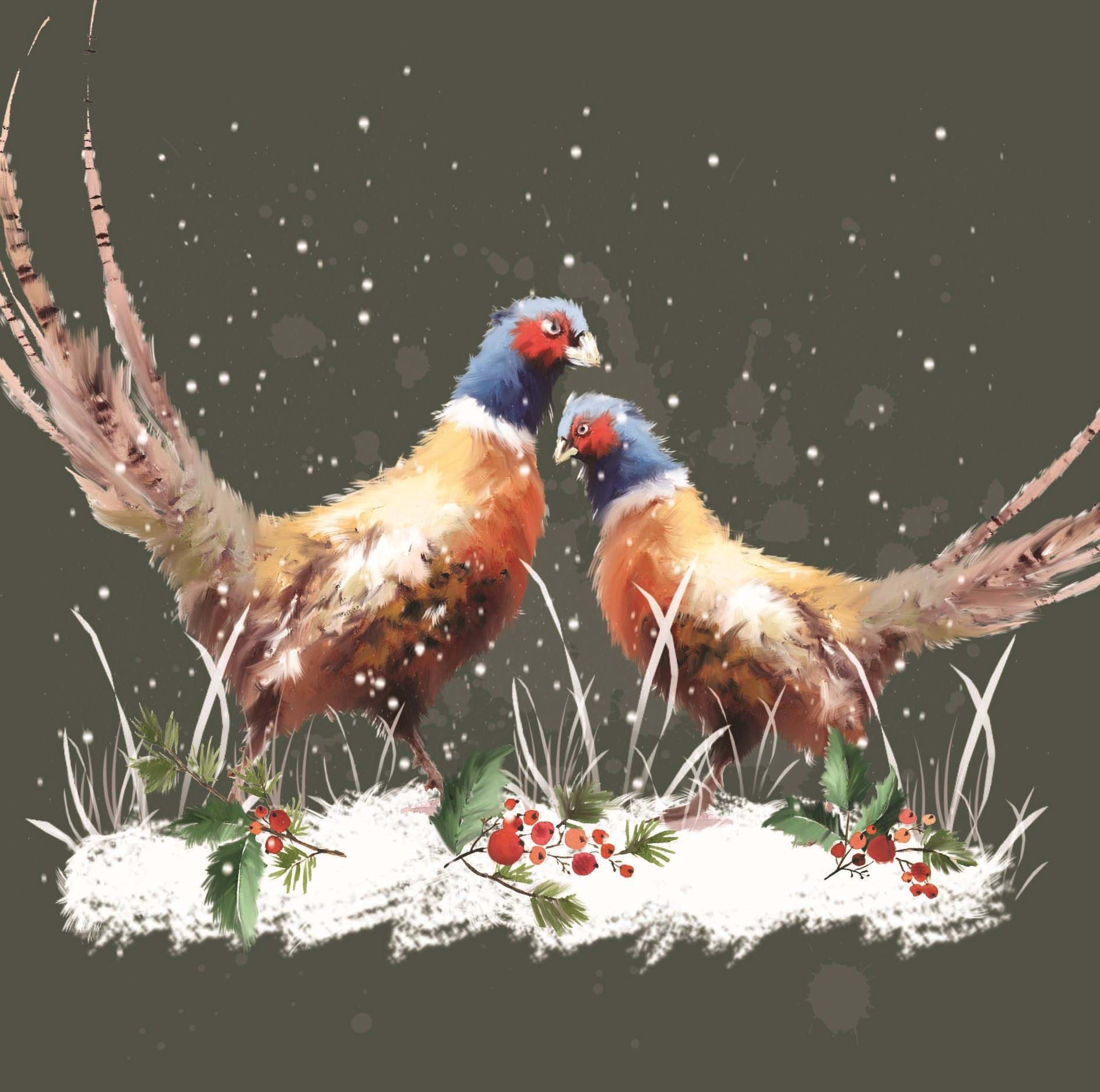 Pheasant Couple Personalised Christmas Card