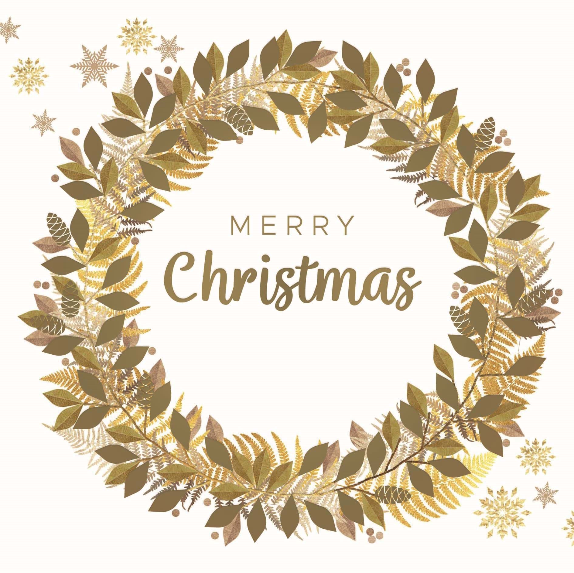 Gold Leaves Wreath Personalised Christmas Card
