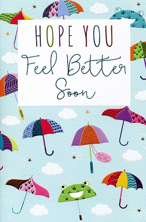 Colourful Umbrellas Get Well Soon Card