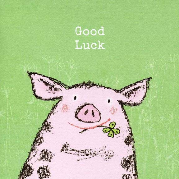 Pig and Clover Good Luck Card