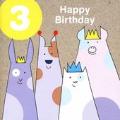 Colourful Animals 3rd Birthday Card