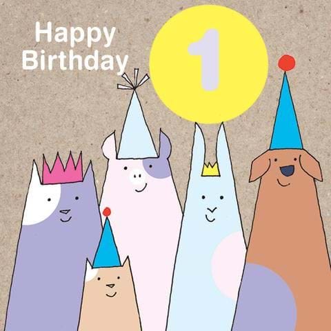 Colourful Animals 1st Birthday Card