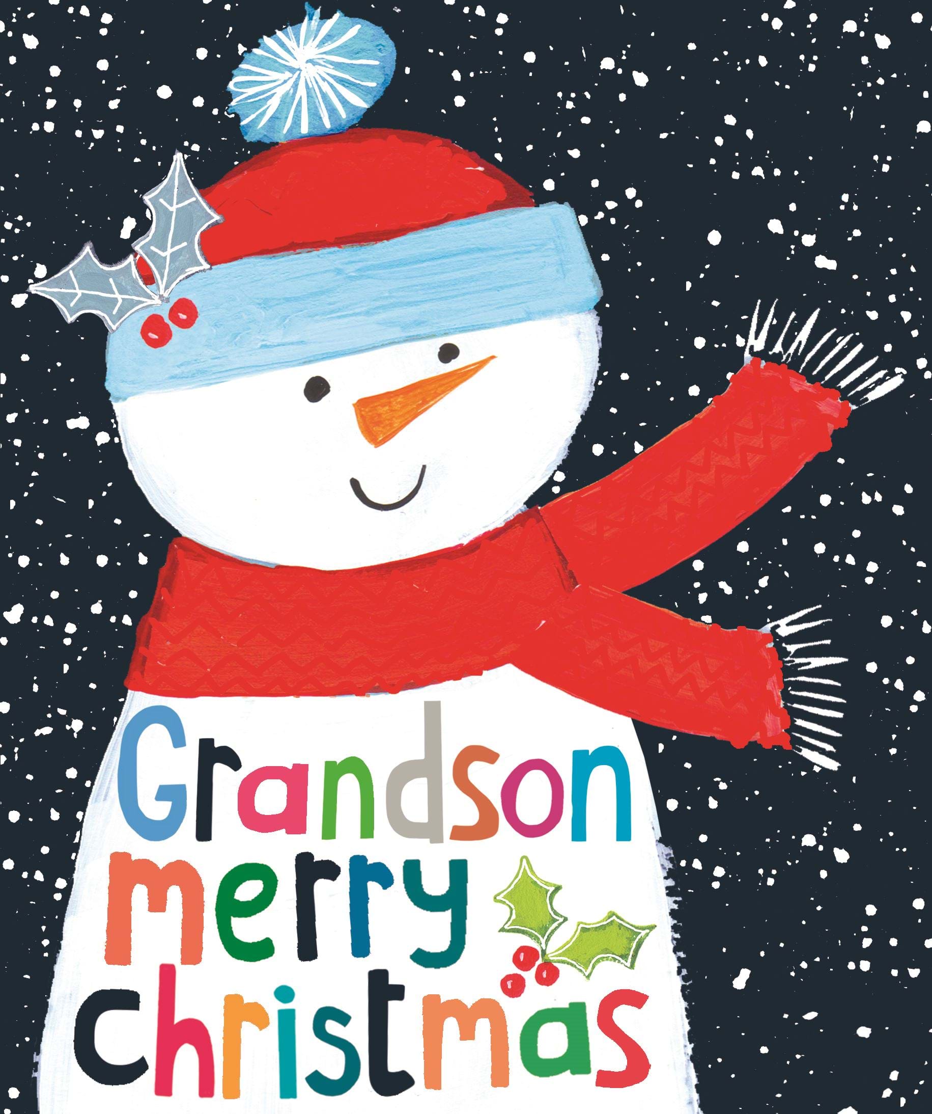 Smiling Snowman Grandson Christmas Card