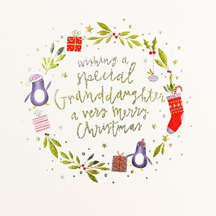 Festive Wreath Granddaughter Christmas Card