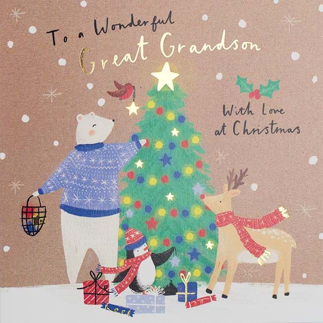 Festive Animals Great Grandson Christmas Card