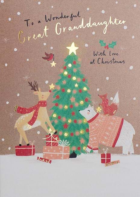 Festive Animals Great Granddaughter Christmas Card