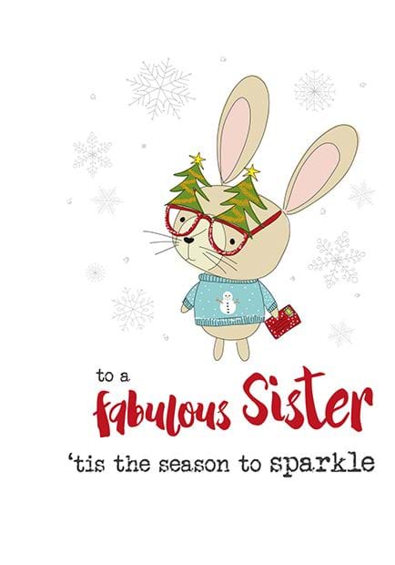 Bunny Sparkle Sister Christmas Card