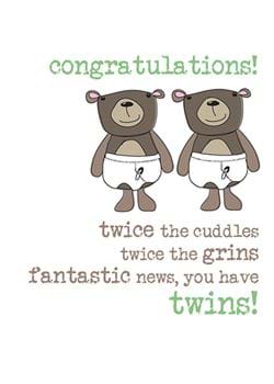 Twice The Cuddles Twins New Baby Twins Card