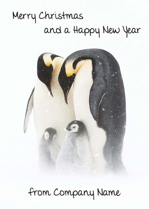 Emperor Penguins & Chicks - Front Personalised Christmas Card