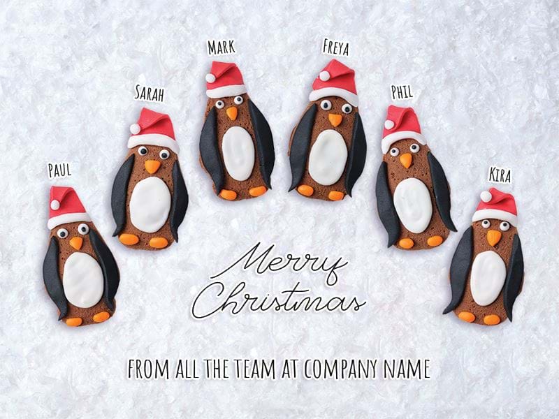 Penguin Team - Front Personalised Christmas Card