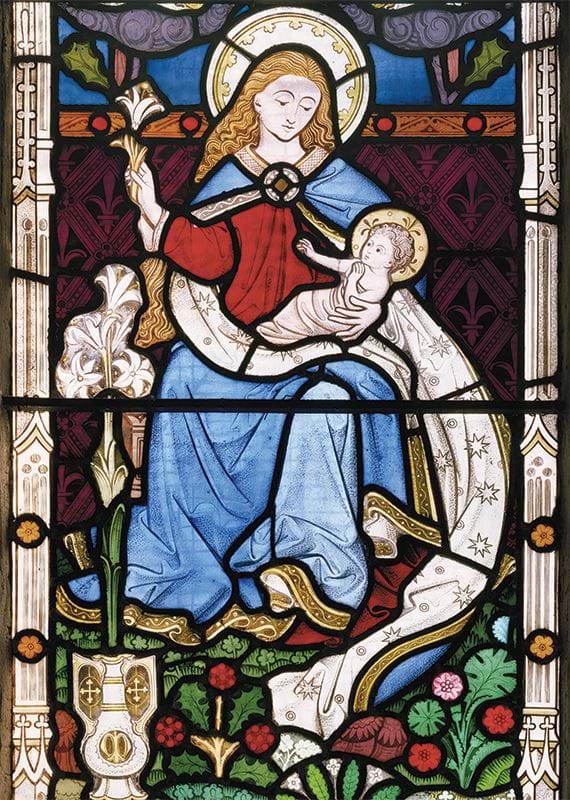 Mary and Child in Stained Glass Personalised Christmas Card