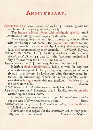 Johnson's Dictionary Anniversary Card