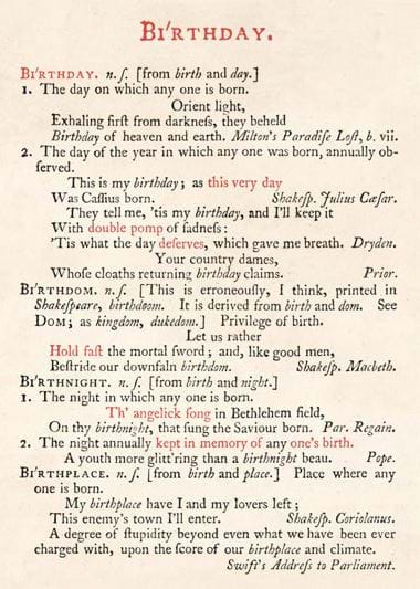 Johnson's Dictionary Birthday Card