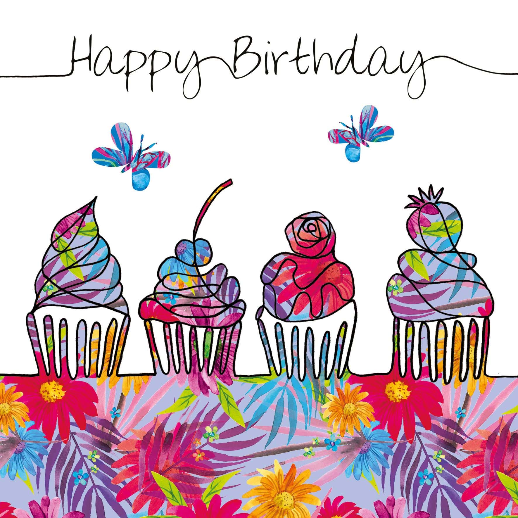 Floral Cupcakes Birthday Card