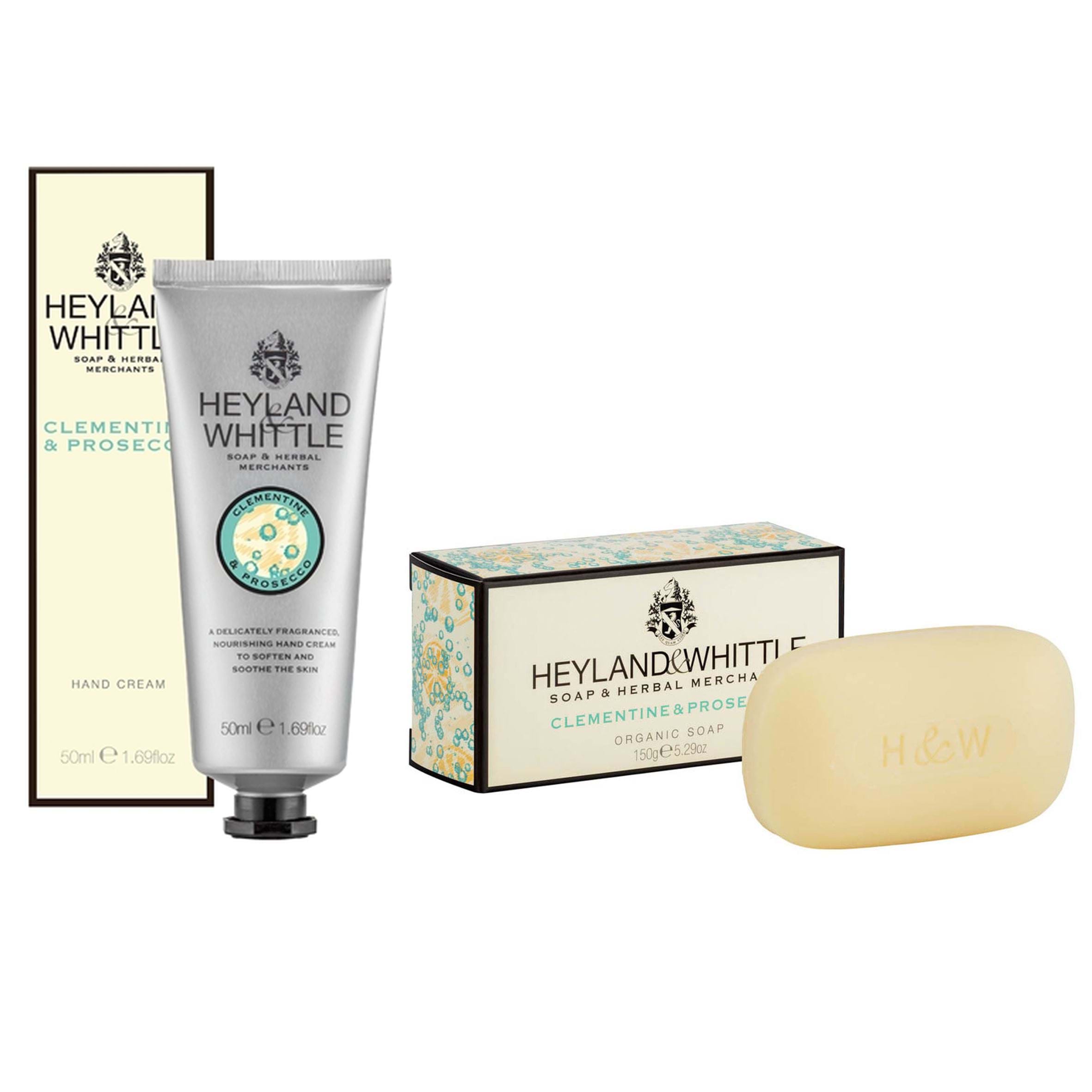 Hand Cream & Soap Bar Gift Set in Clementine & Prosecco by Heyland & Whittle