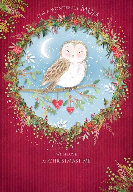 Festive Owl Mum Christmas Card