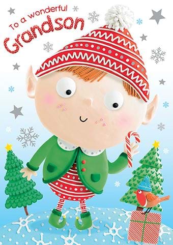 Little Elf Grandson Christmas Card