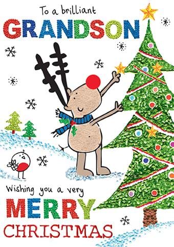 Reindeer Grandson Christmas Card