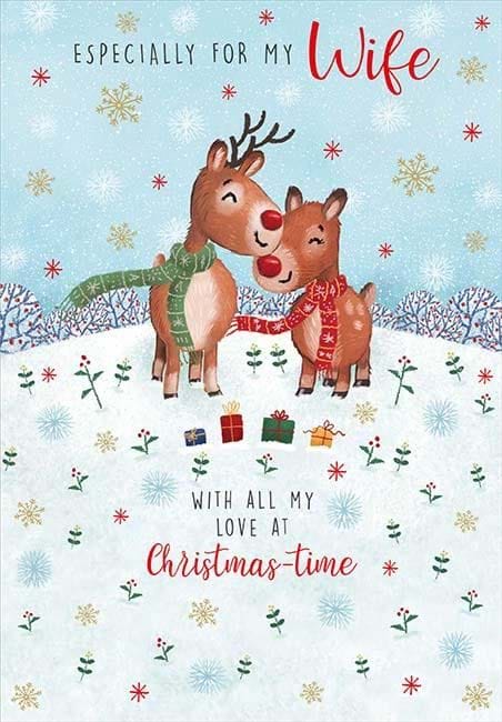 Reindeer Snuggles Wife Christmas Card