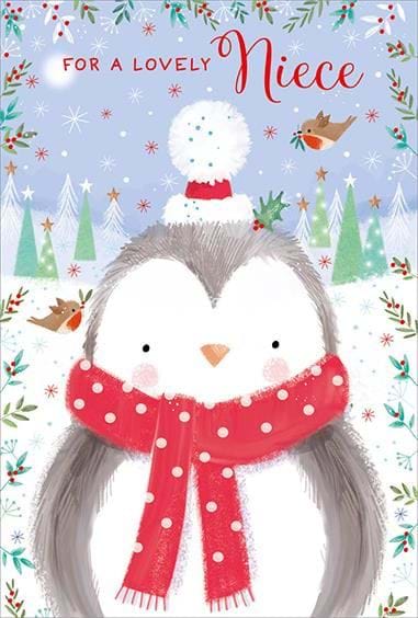 Fluffy Penguin Niece Christmas Card