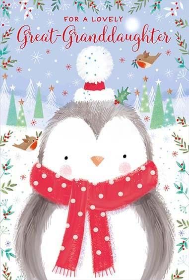 Fluffy Penguin Great Granddaughter Christmas Card