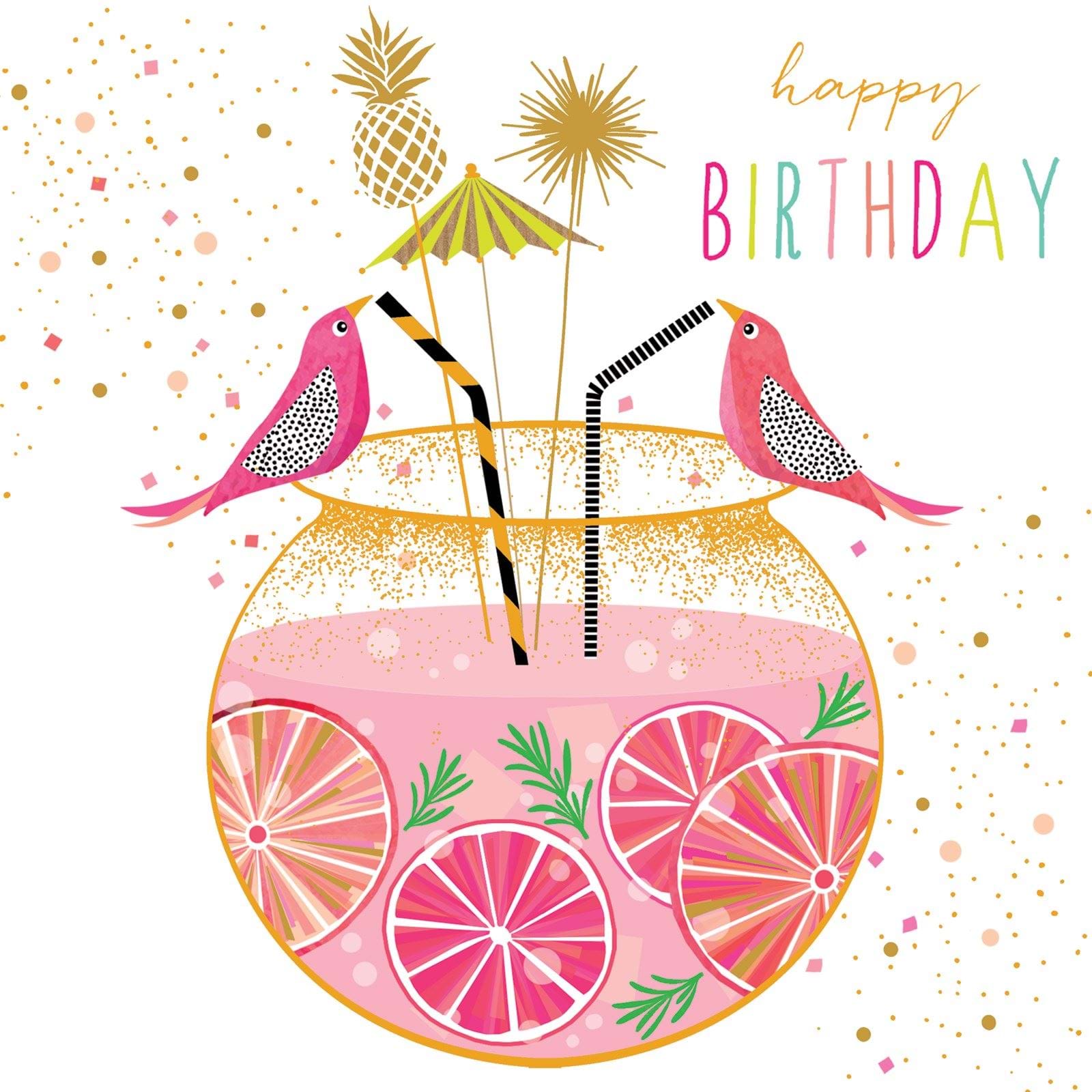 Cocktail Birds Birthday Card