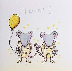 Little Mice Twins New Baby Card