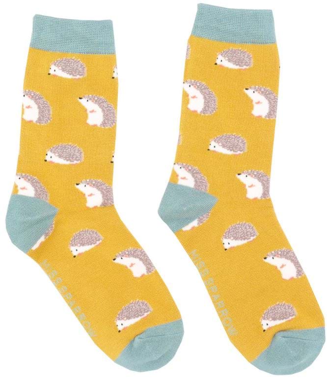 Miss Sparrow Cute Hedgehogs Bamboo Socks in Yellow