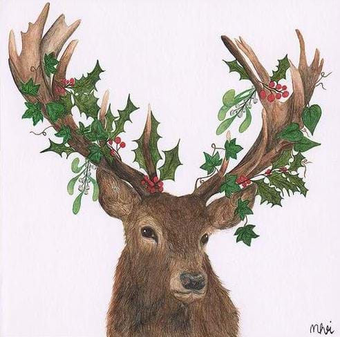 Holly Antlers Christmas Card