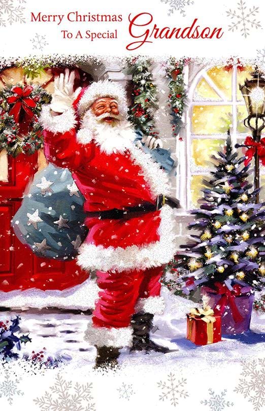 Smiling Santa Grandson Christmas Card