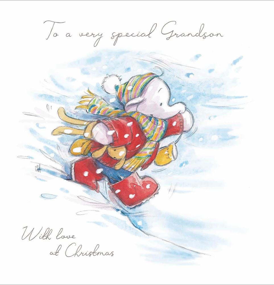Cosy Elephant Grandson Christmas Card