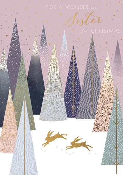 Leaping Hare Sister Christmas Card