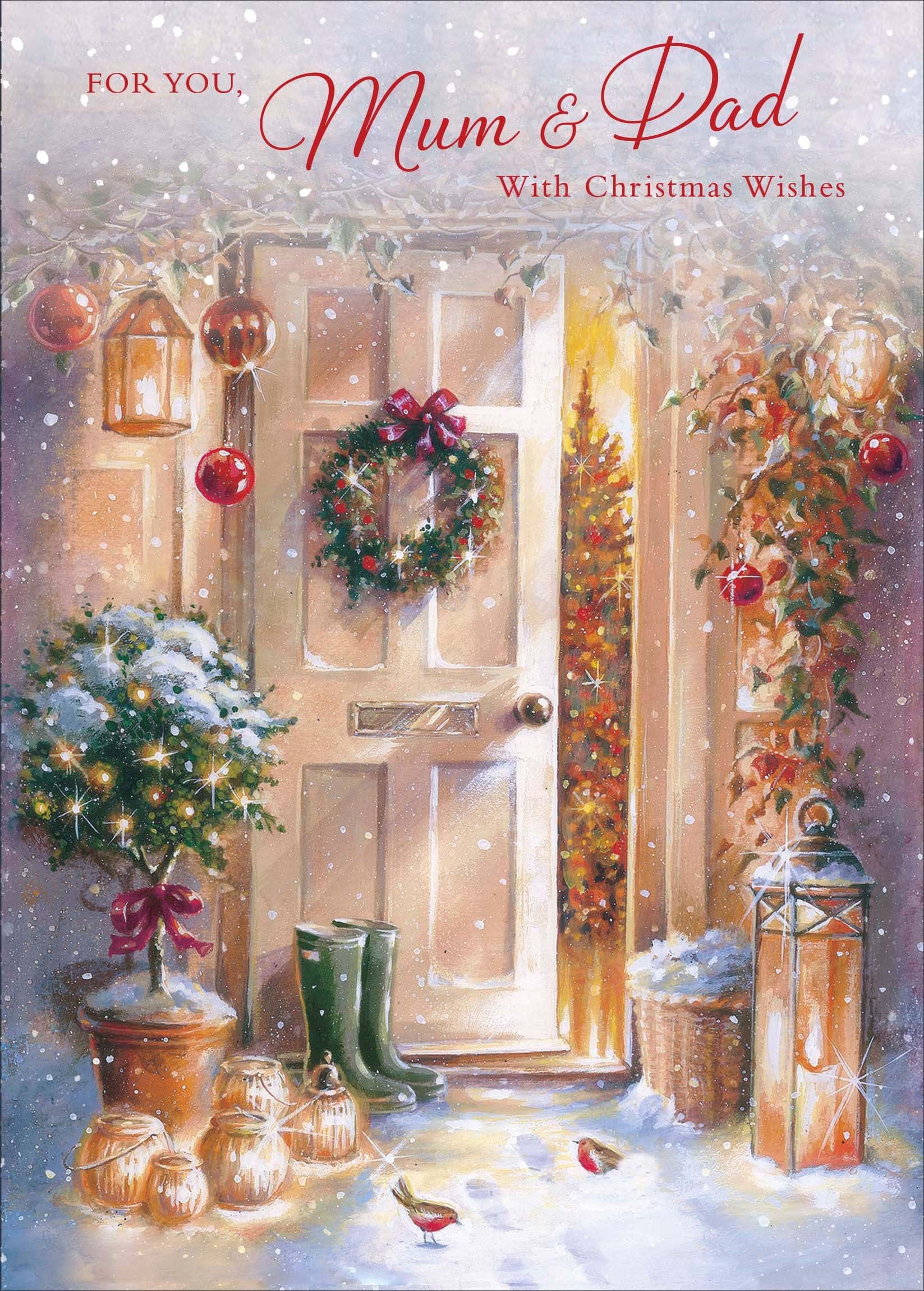 Festive Front Door Mum & Dad Christmas Card
