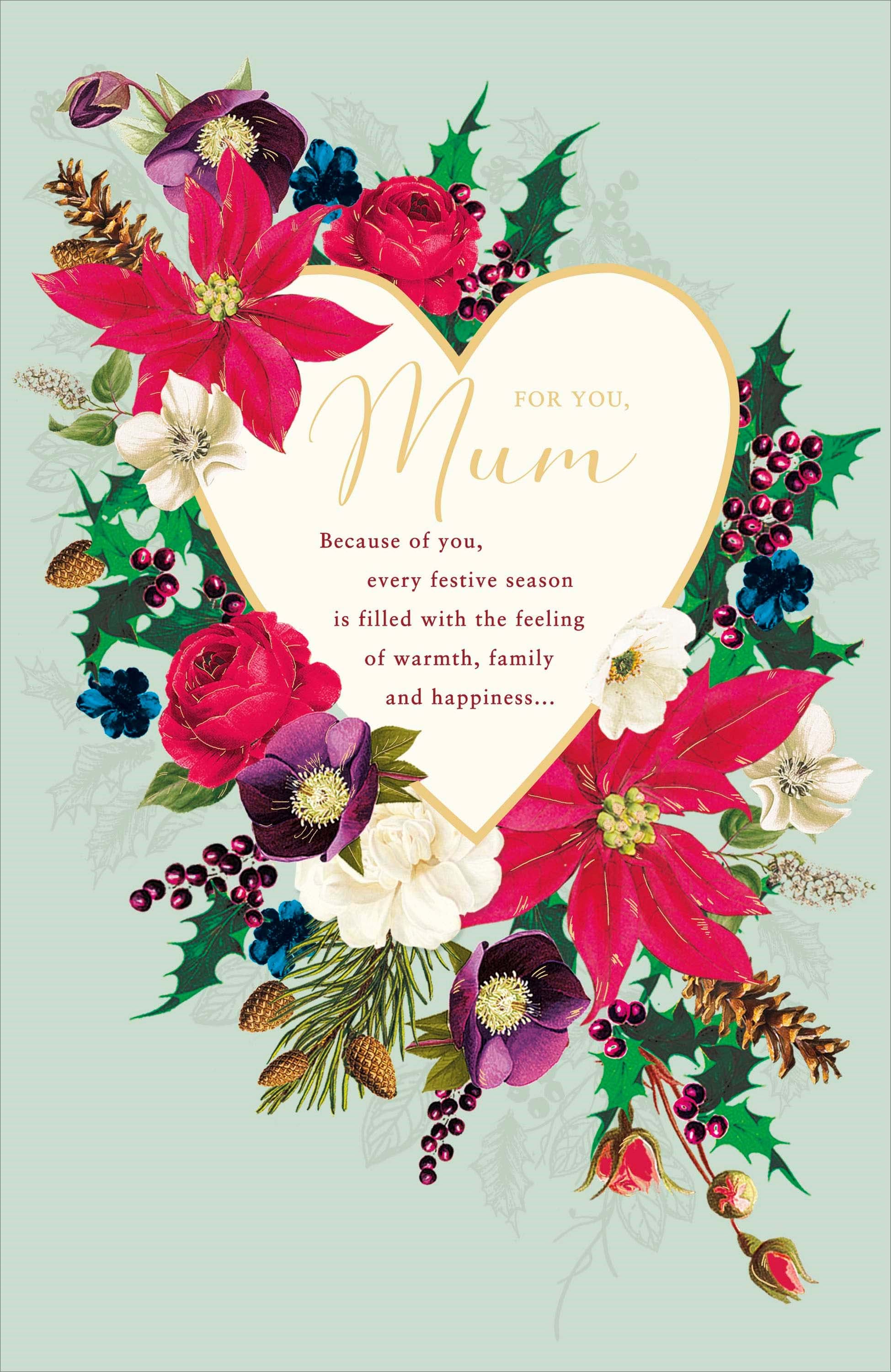 Festive Heart Mum Christmas Card