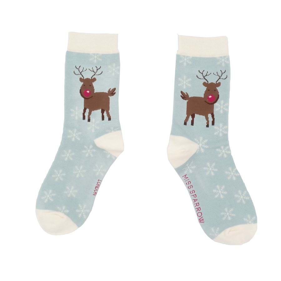 Miss Sparrow Rudolph Bamboo Socks in Powder Blue