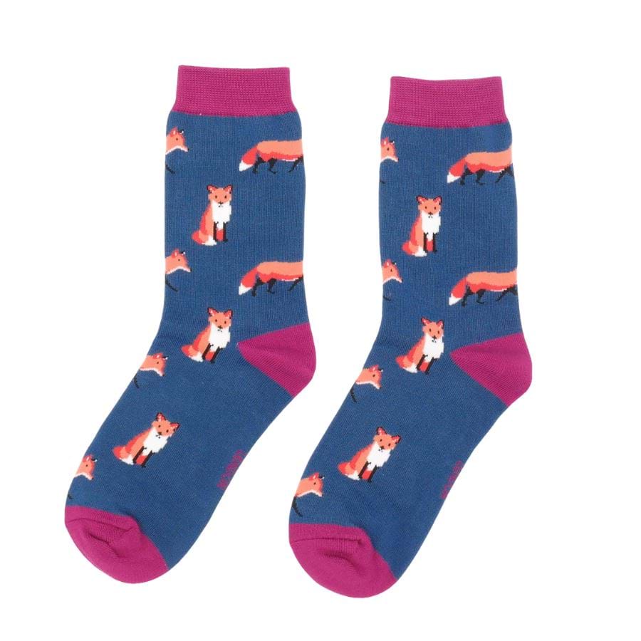 Miss Sparrow Foxes Bamboo Socks in Denim