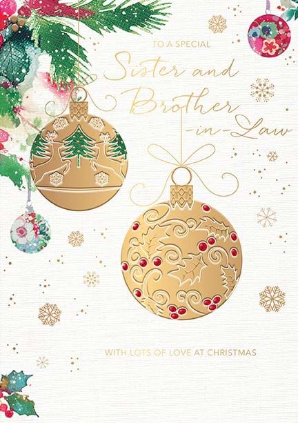 Baubles Sister & Brother-in-law Christmas Card