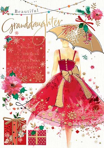 Festive Dress Granddaughter Christmas Card