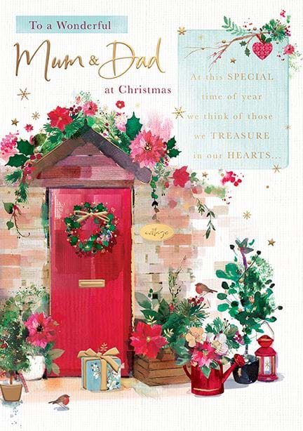 Festive Door Mum & Dad Christmas Card