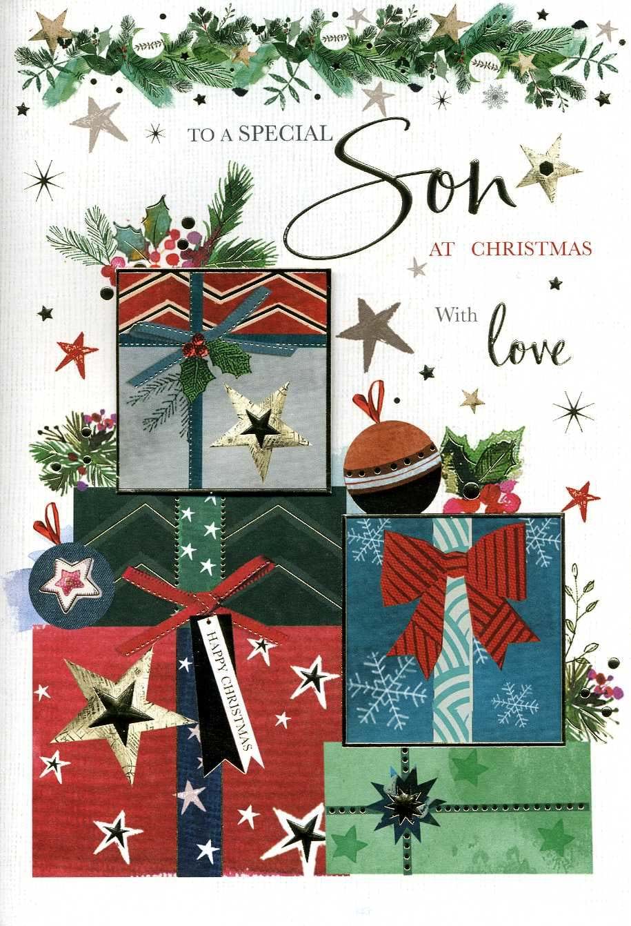 Present Pile Son Christmas Card