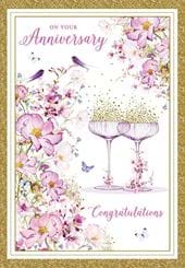 Flowers and Fizz Anniversary Card