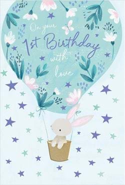 Blue Hot Air Balloon 1st Birthday Card
