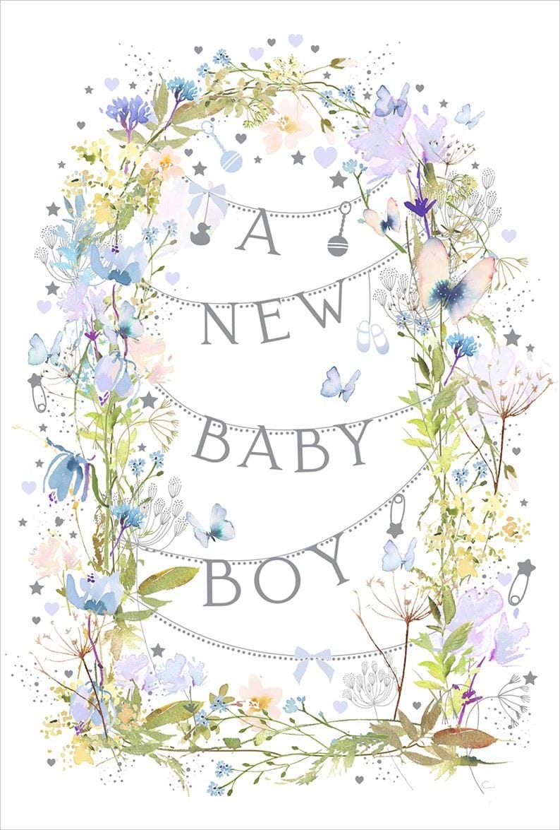Flowers New Baby Boy Card